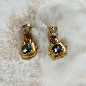 Fashion gold, blue and clear rhinestone dangle earrings